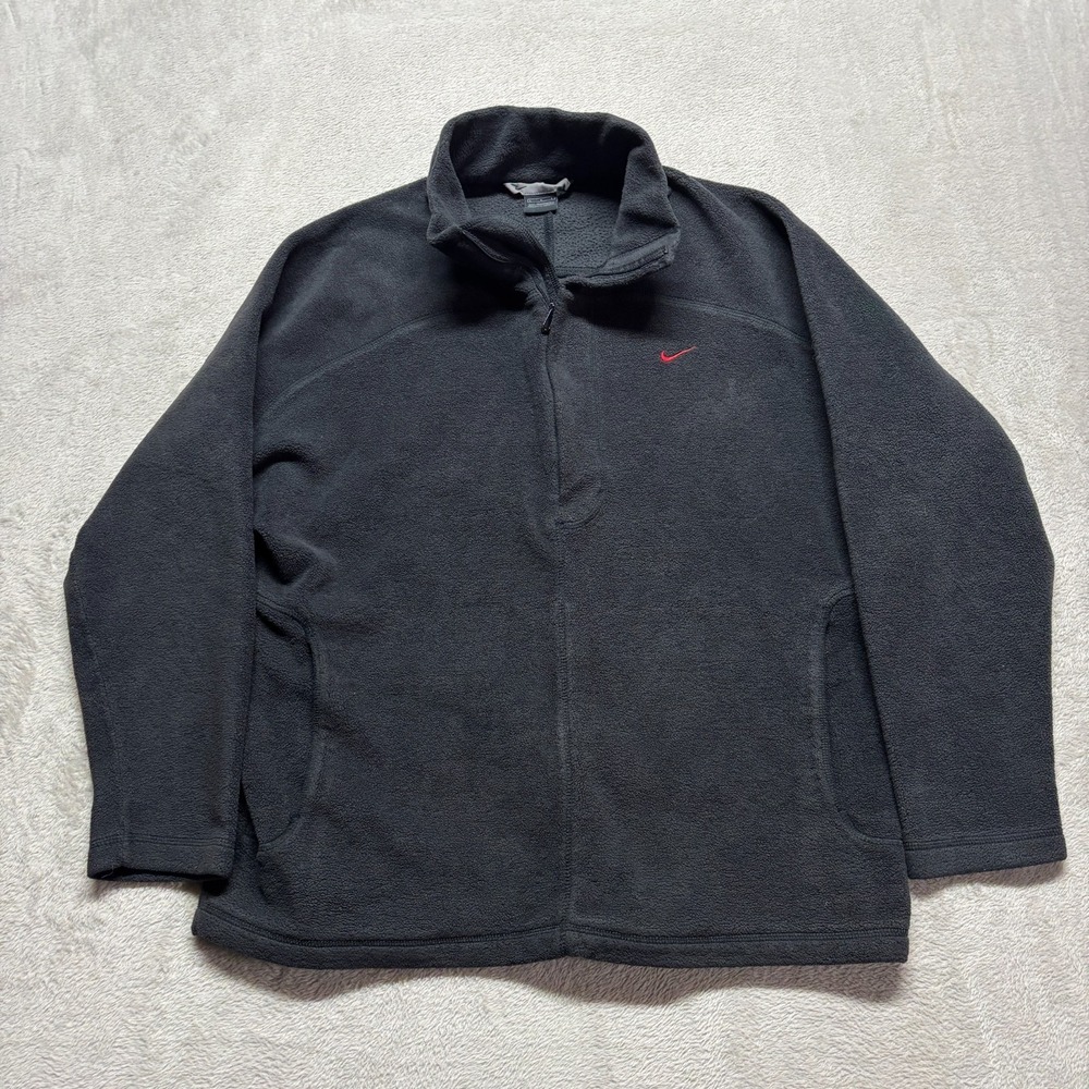 VTG Nike Sweatshirt Mens‎ Large Black 1/2 Zip Pullover Fleece Y2K Spellout Rare